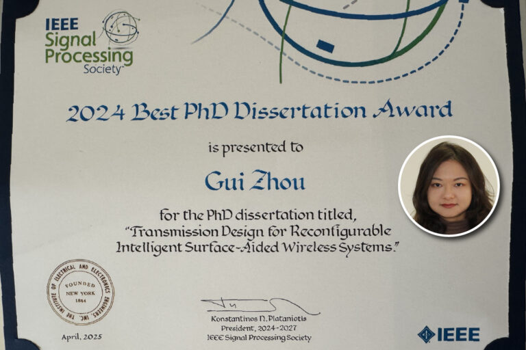 Gui Zhou Wins IEEE SPS Best PhD Dissertation Award