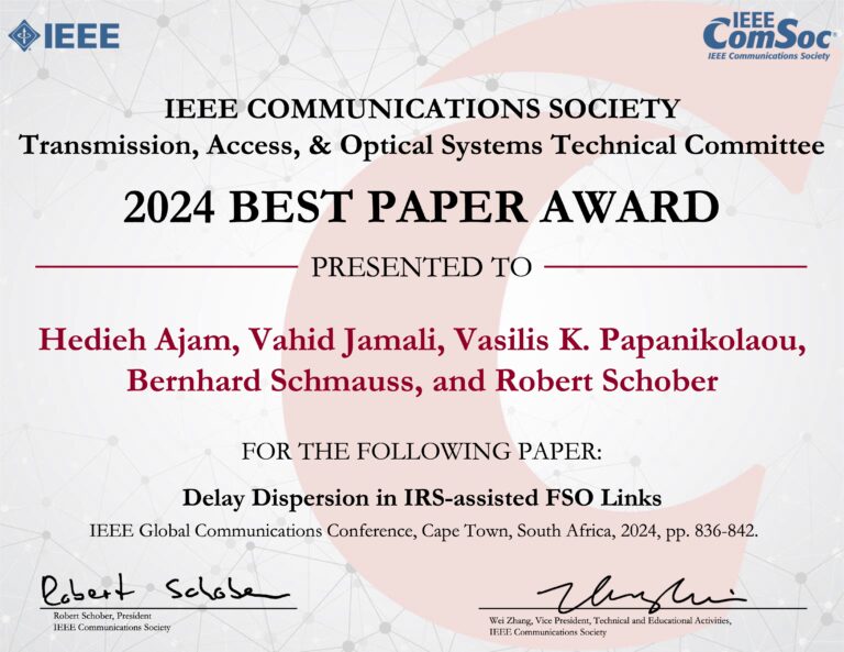 Best Paper Award for IDC Authors for Globecom 2024 Paper